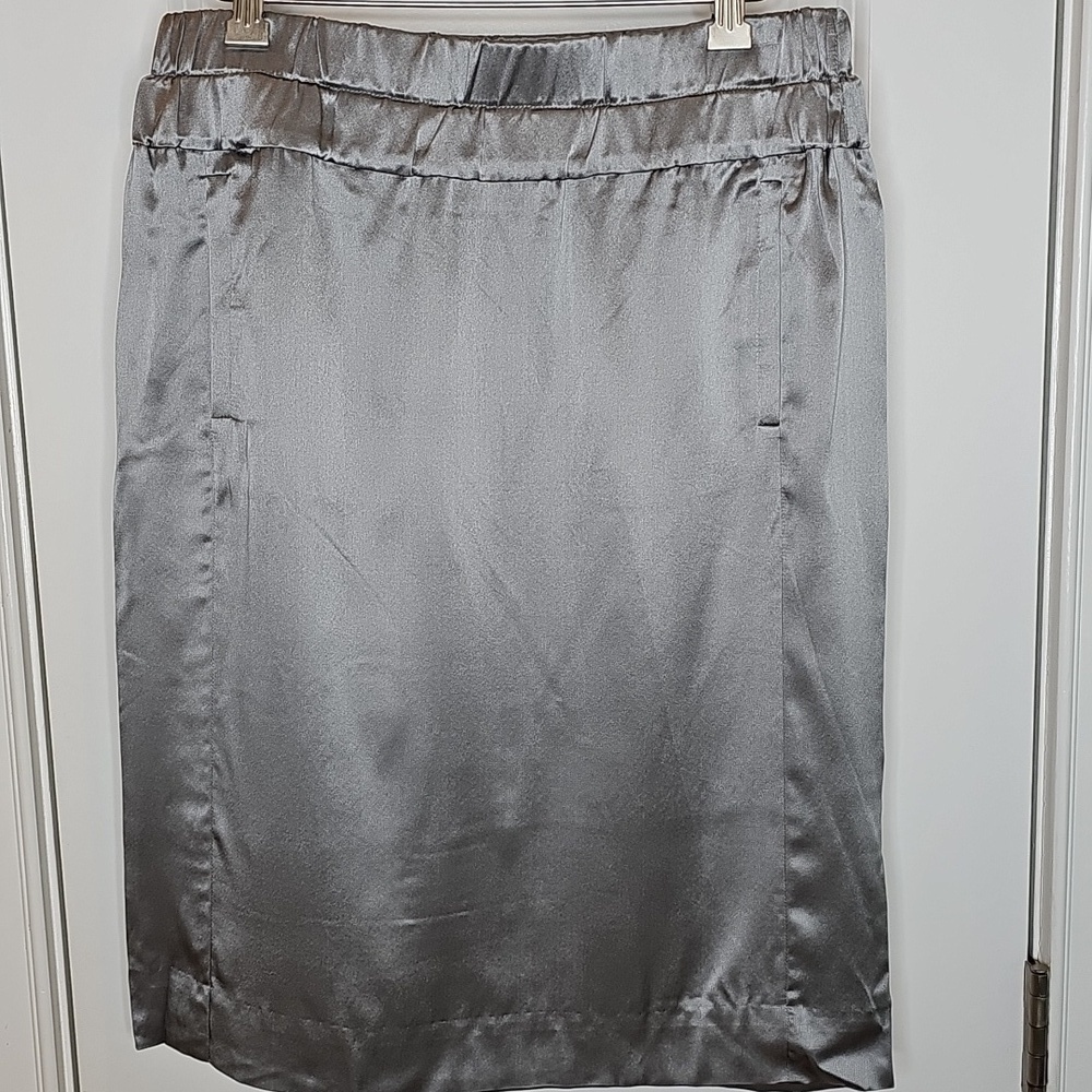 J. Crew Silver 100% Silk Pull-On Elastic Waistband Pencil Skirt - Size 2 - Picture 2 of 5